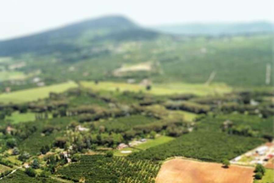 Una porzione di Tuscia vista dall’alto Panoramica aerea sulla campagna della Tuscia attorno a La Trinità