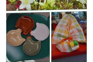 Oggetti decorativi e accessori colorati nello shop del garden
