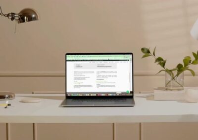 Computer portatile con la sezione documentale del Modello 231 sul sito di Linea Verde Nicolini, visualizzata in un ambiente di lavoro ordinato.