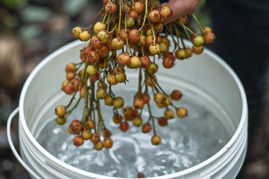 raccolta manuale degli adulti di Popillia japonica con secchio d'acqua