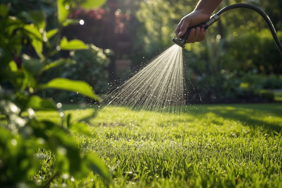 irrigazione del prato per un trattamento biologico contro le larve della popillia japonica