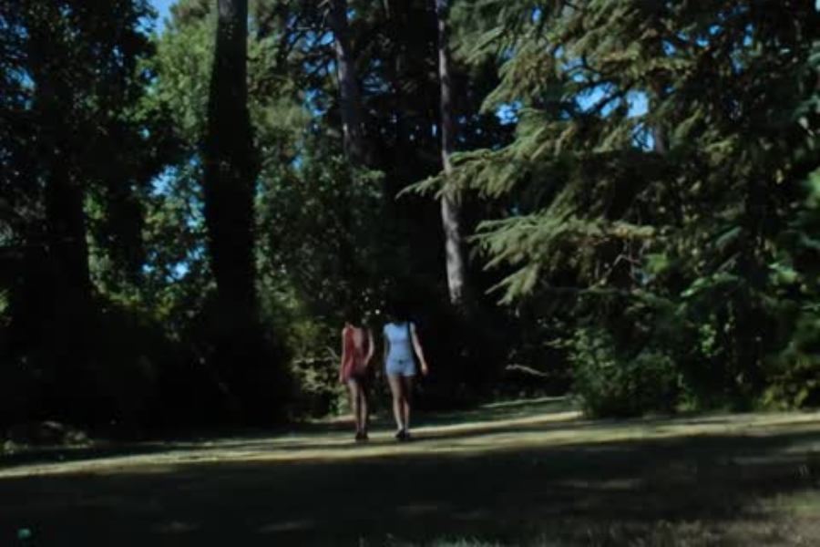 ragazze che passeggiano all'ombra degli alberi de la trinità