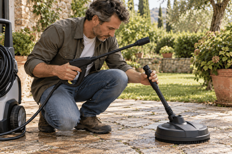spazio del garden della trinità con ombrellone, arredi da esterno, fiori e prodotti per il giardino